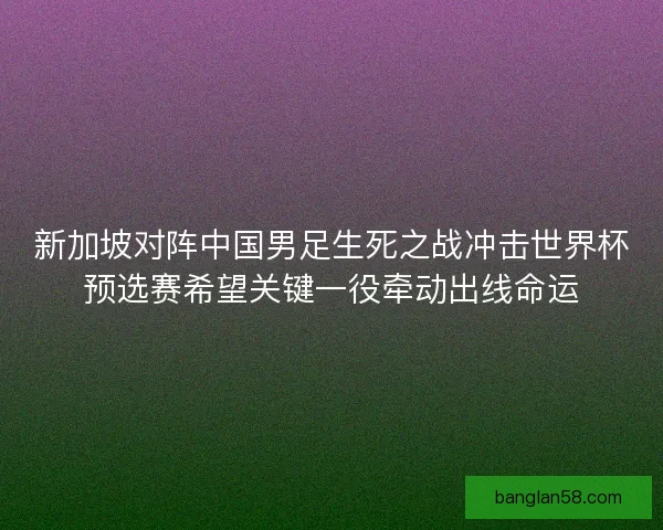 新加坡对阵中国男足生死之战冲击世界杯预选赛希望关键一役牵动出线命运